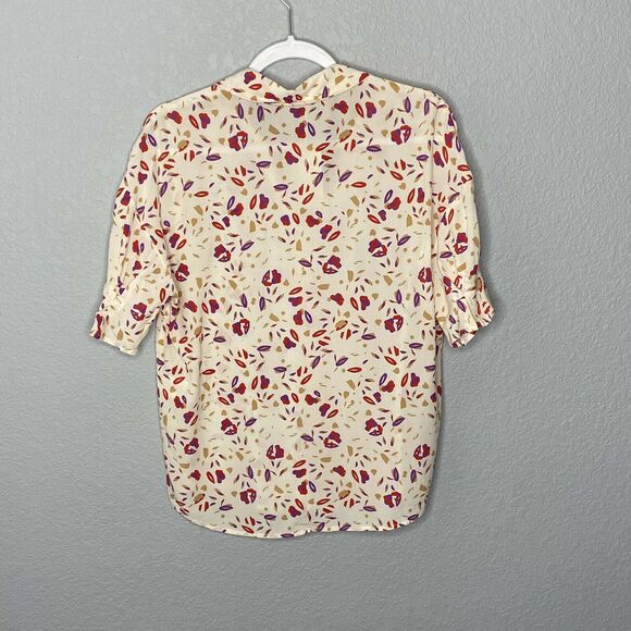 See U Soon Off White Ecru Print Button Down Short Sleeve Blouse Size Small - Picture 3 of 7